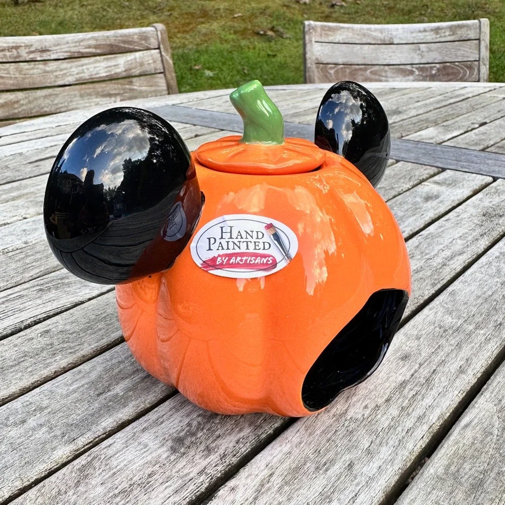 Disney Park Mickey Mouse Halloween Pumpkin Hand Painted Tea Light Candle Holder